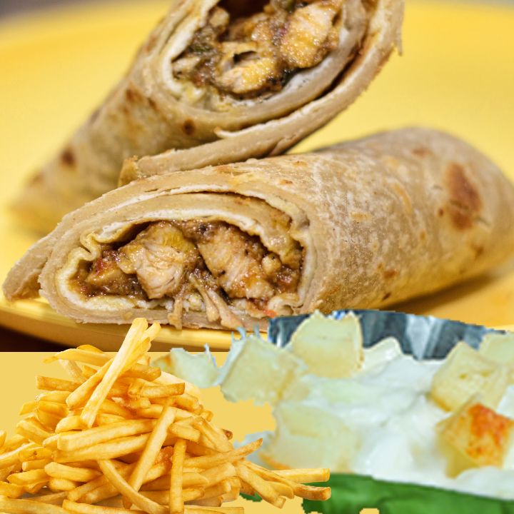 Paratha Roll With Fries & Apple Salad